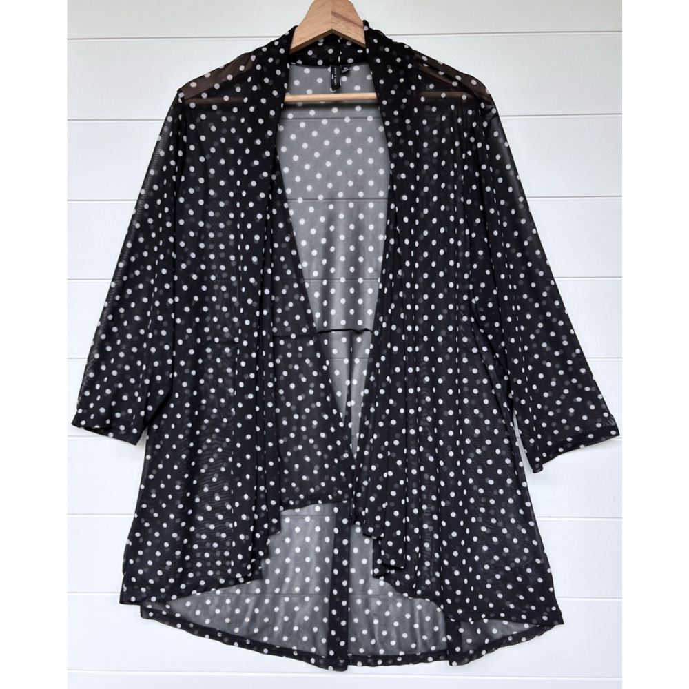 Zero 2 Eight Plus 3X Sheer Mesh Polka Dot Open Front Topper Black White Draped‎